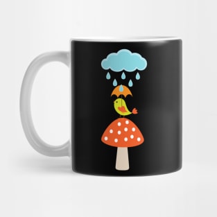 Rainy Day Bird on mushroom with Umbrella! Mug